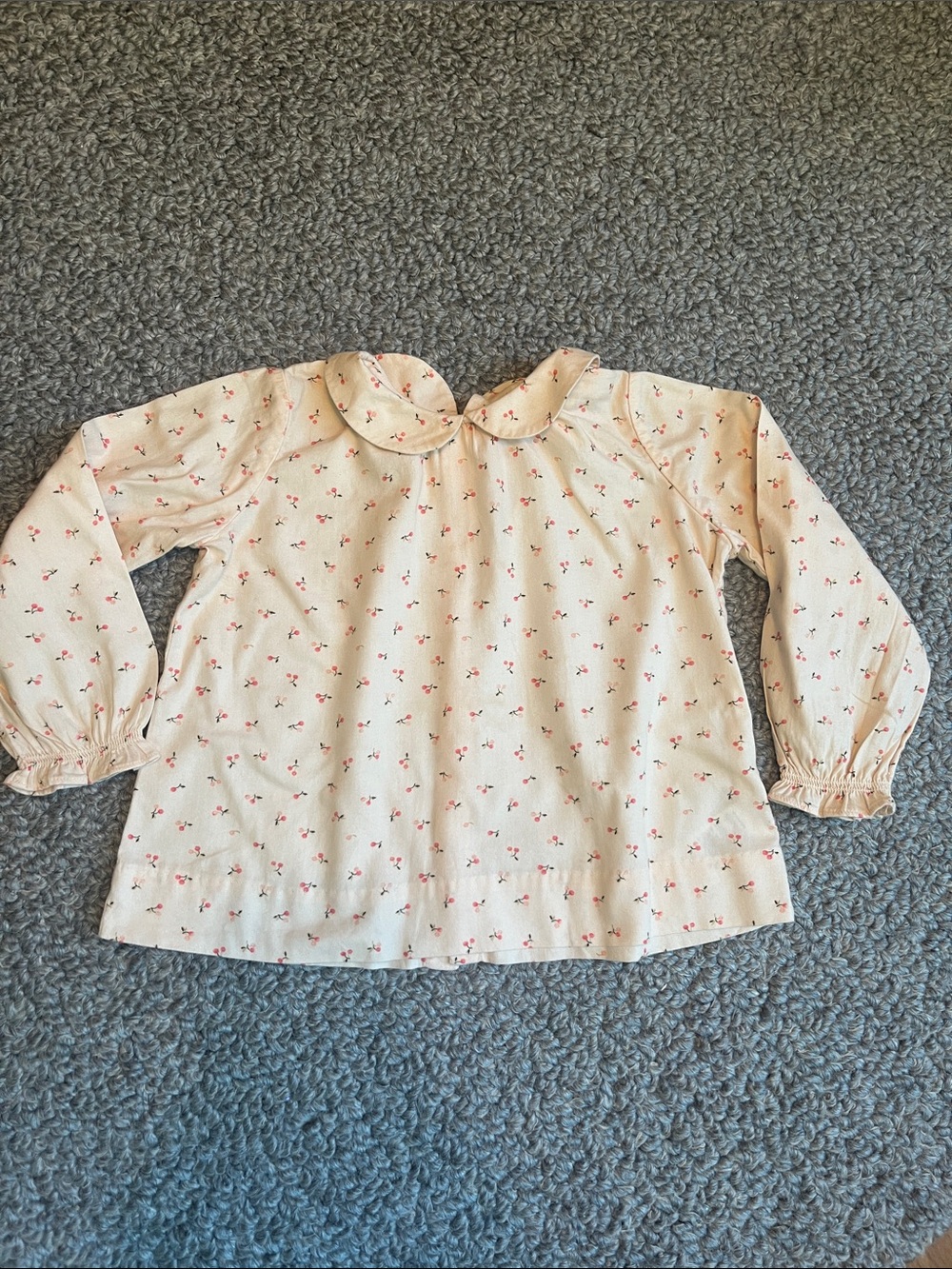 Bonpoint Cream Long-Sleeve Top with Pink Floral Print